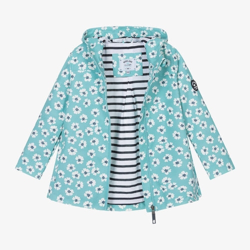 Girls Aqua Blue Floral Raincoat (Week-end à la mer) - CottonKids.ie - 12 month - 18 month - 4 year