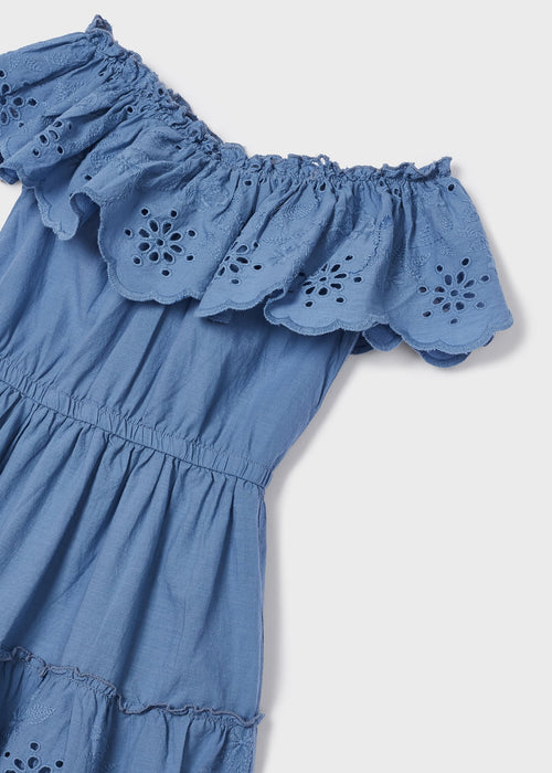 Girls Blue Cotton Broderie Anglaise Dress (mayoral) - CottonKids.ie - 6 year - 7-8 year - Dresses & Skirts