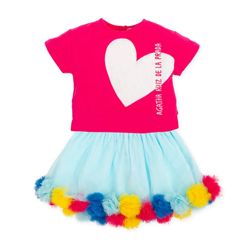 Girls Blue Tulle Pom-Pom Skirt Set (AGATHA RUIZ DE LA PRADA) - CottonKids.ie - Dresses - 12 month - 18 month - 2 year