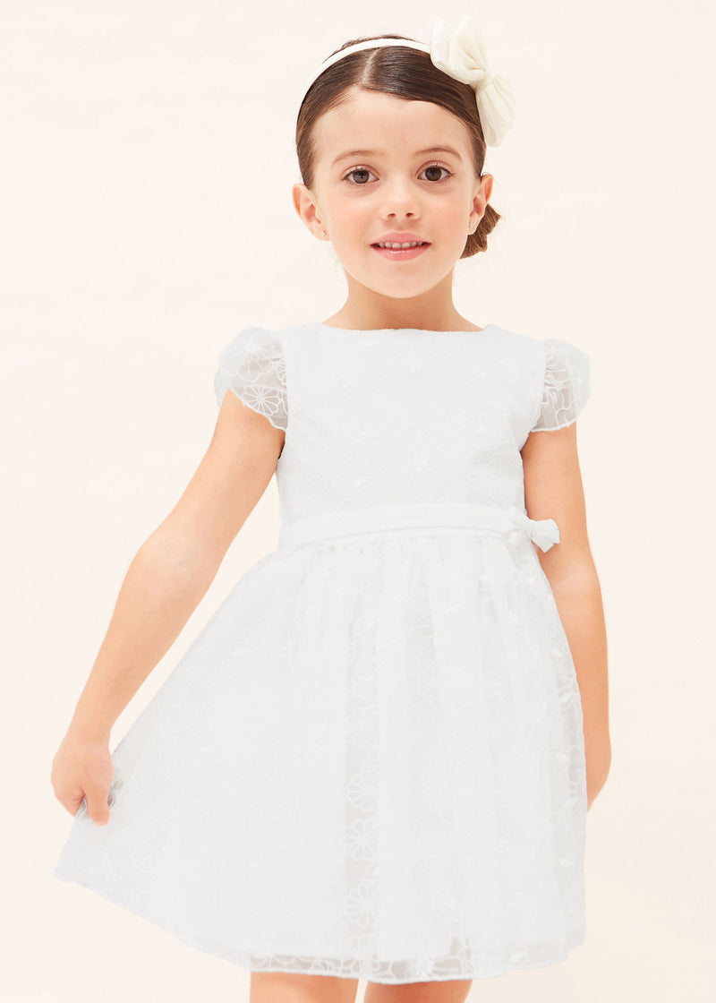 Girls Off-White Floral Organza Flower Girl Dress IRELAND