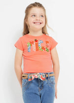 Girls Peach Embroidered T-shirt (mayoral) - CottonKids.ie - 2 year - 3 year - 4 year
