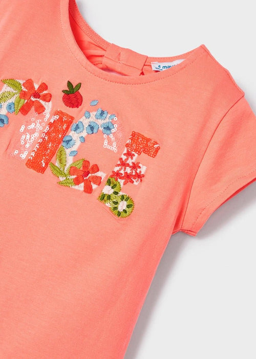 Girls Peach Embroidered T-shirt (mayoral) - CottonKids.ie - 2 year - 3 year - 4 year