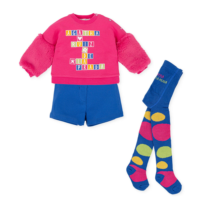 Girls Pink & Blue Jersey Shorts Set (AGATHA RUIZ DE LA PRADA) - CottonKids.ie - Dress - 12 month - 18 month - 2 year