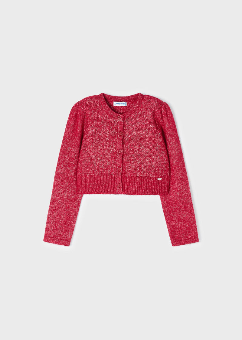 Girls Red Knit Cropped Cardigan CottonKids.ie