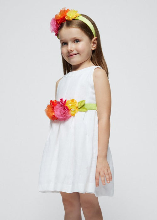 Girls White Cotton Flower Belt Dress (mayoral) - CottonKids.ie - 2 year - 3 year - 4 year