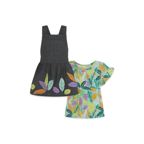 GREY PRINTED DENIM PINAFORE AND T-SHIRT FOR GIRLS IN THE JUNGLE (tuc tuc) - CottonKids.ie - Set - 12 month - 18 month - 2 year