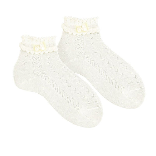 IVORY Ceremony Openwork Socks With Fancy Cuff And Bow (Condor) - CottonKids.ie - 11-12 year - 12 month - 18 month