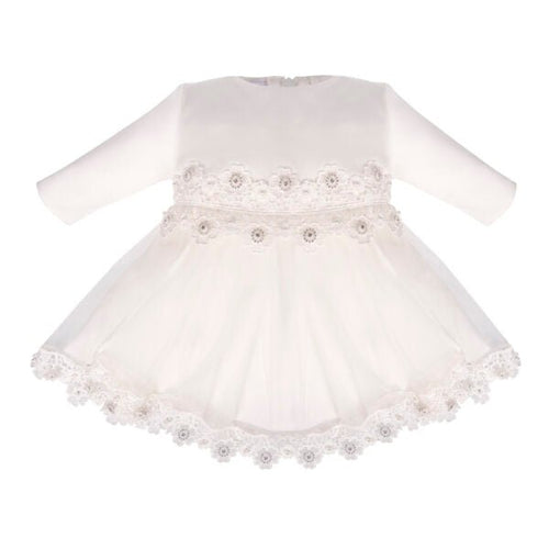 IVORY Christening Dress Decorated With Flowers (Charlotte) - CottonKids.ie - Dress - 0-1 month - 1-2 month - 12 month