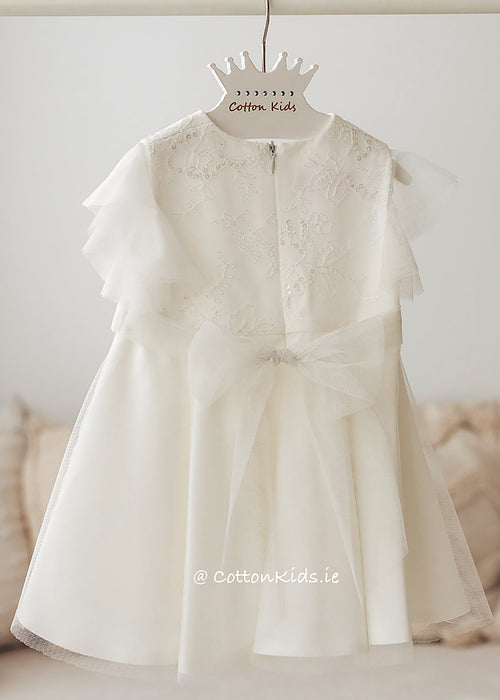 IVORY Christening Dress Wings Shaped Sleeves (ANABEL) - CottonKids.ie - Dress - 12 month - 18 month - 3 month