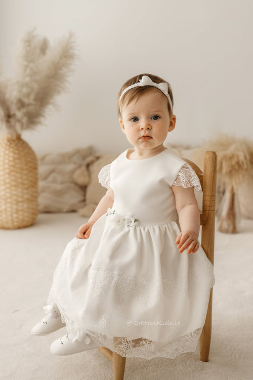 IVORY CHRISTENING DRESS WITH CUP SLEEVES (TIFFANY) - CottonKids.ie - Dress - 0-1 month - 1-2 month - 12 month