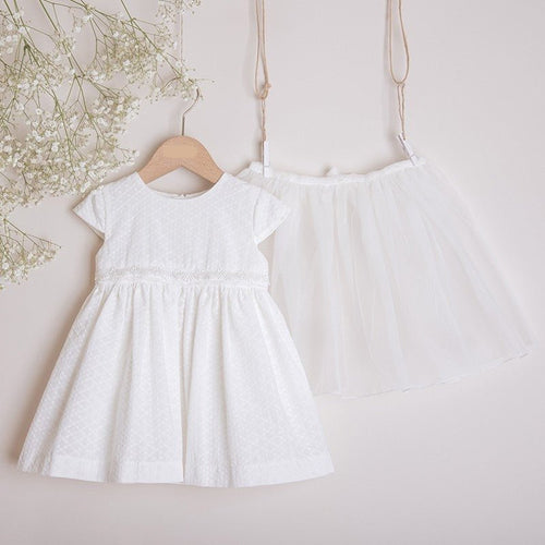 IVORY CHRISTENING DRESS WITH DETACHABLE TULLE (CORA) - CottonKids.ie - Dress - 0-1 month - 1-2 month - 12 month