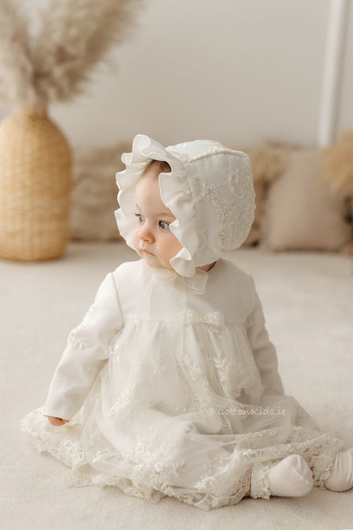 IVORY Christening Hat Bonnet With Beads Baby Girl - CottonKids.ie - 0-1 month - 1-2 month - 12 month