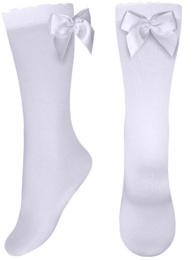 IVORY GIRLS KNEE SOCKS THIN SEE-THROUGH SMOOTH WITH A BOW - CottonKids.ie - Socks - 11-12 year - 6 year - 7-8 year
