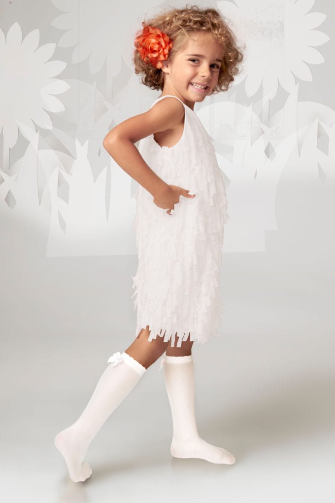 IVORY GIRLS KNEE SOCKS THIN SEE-THROUGH SMOOTH WITH A BOW - CottonKids.ie - Socks - 11-12 year - 6 year - 7-8 year