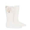 IVORY Knee-high Socks With Grossgrain Side Bow (Condor) - CottonKids.ie - 12 month - 18 month - 2 year