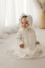IVORY LACE CHRISTENING DRESS WITH LONG SLEEVES (LUCY) - CottonKids.ie - Dress - 0-1 month - 1-2 month - 12 month