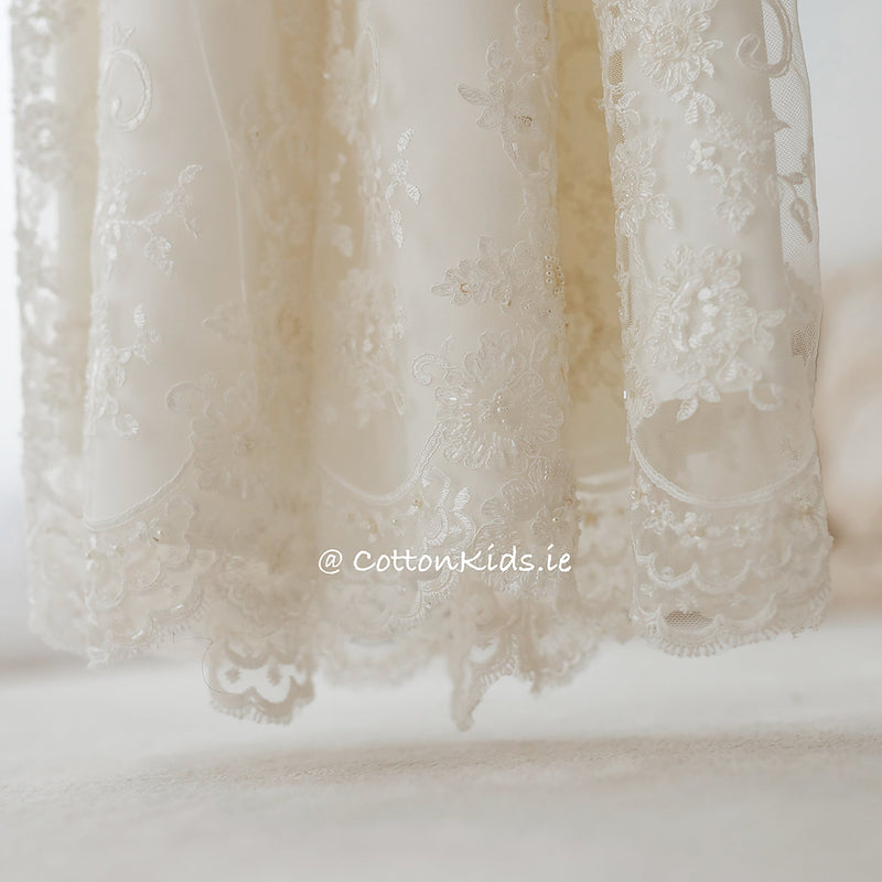 IVORY Long Sleeve Christening Gown Decorated With Beads (QUEEN) - CottonKids.ie - Dress - 0-1 month - 1-2 month - 12 month