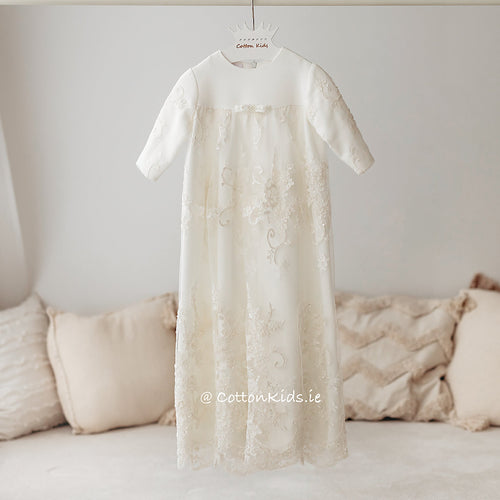 IVORY Long Sleeve Christening Gown Decorated With Beads (QUEEN) - CottonKids.ie - Dress - 0-1 month - 1-2 month - 12 month