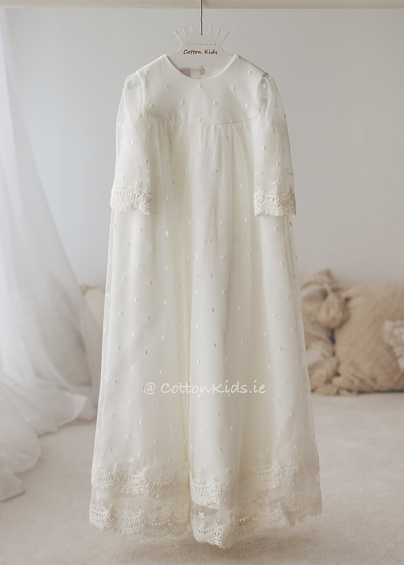 Long Sleeve Christening Gown Decorated With Beads Ireland CottonKids.ie Long Sleeve Christening Gown Decorated With Beads Ireland CottonKids.ie