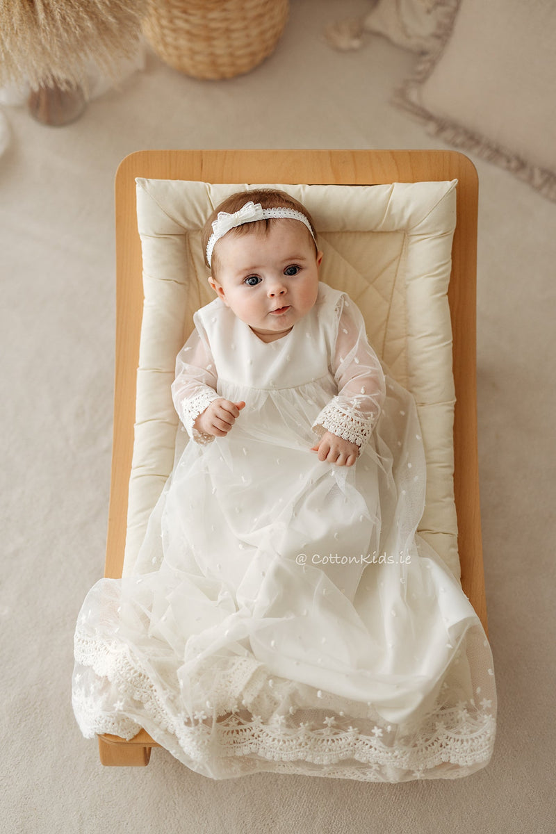 IVORY Long Sleeve Lace Christening Gown (BEATRICE) - CottonKids.ie - Dress - 0-1 month - 1-2 month - 12 month