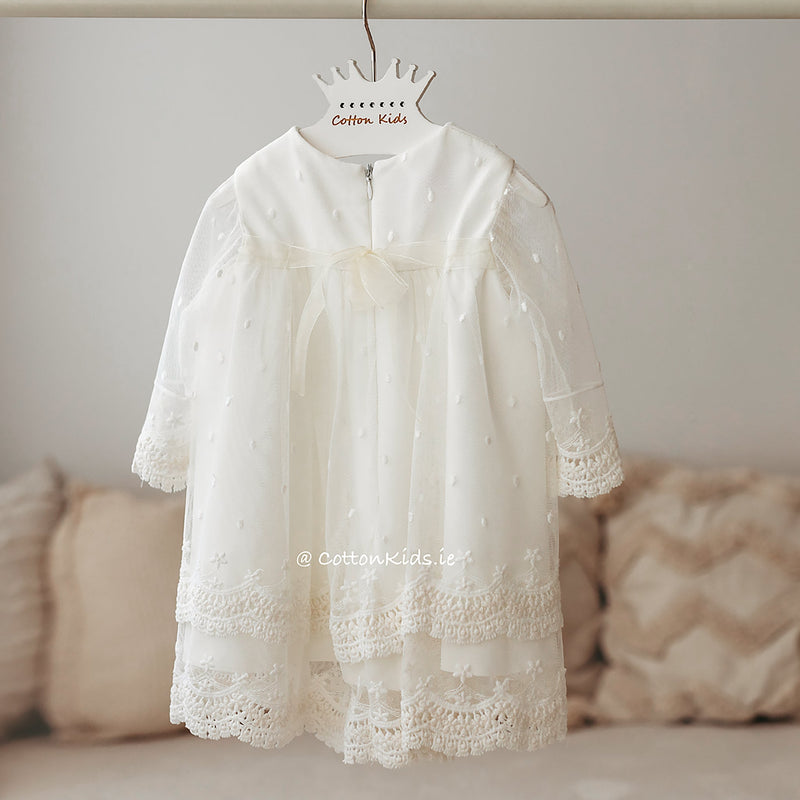 IVORY Long Sleeves Lace Christening Dress (SOFIA) - CottonKids.ie - Dress - 0-1 month - 1-2 month - 12 month