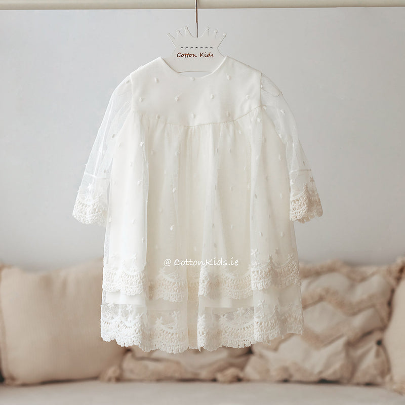 IVORY Long Sleeves Lace Christening Dress (SOFIA) - CottonKids.ie - Dress - 0-1 month - 1-2 month - 12 month