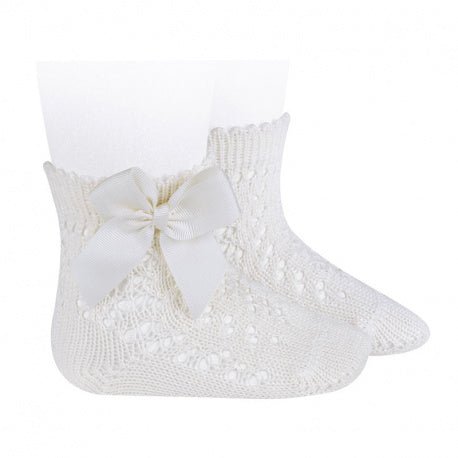 IVORY Perle Openwork Short Socks With Grossgrain Bow (Condor) - CottonKids.ie - 12 month - 18 month - 2 year