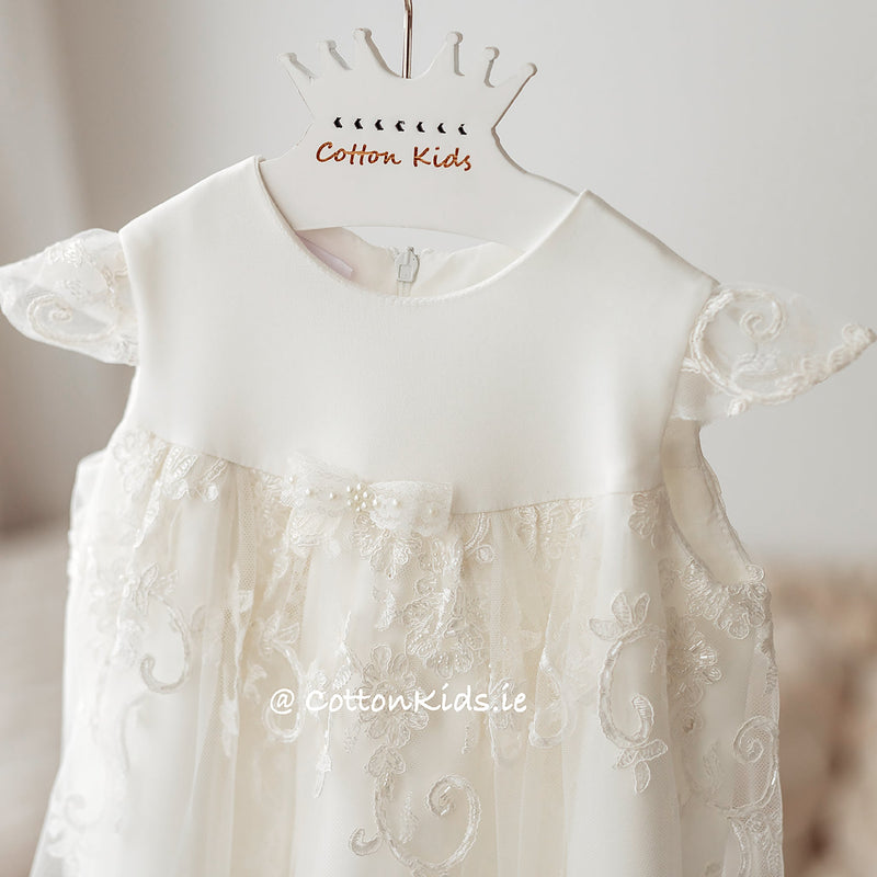 IVORY Short Sleeve Christening Gown Decorated With Beads (QUEEN) - CottonKids.ie - Dress - 0-1 month - 1-2 month - 12 month