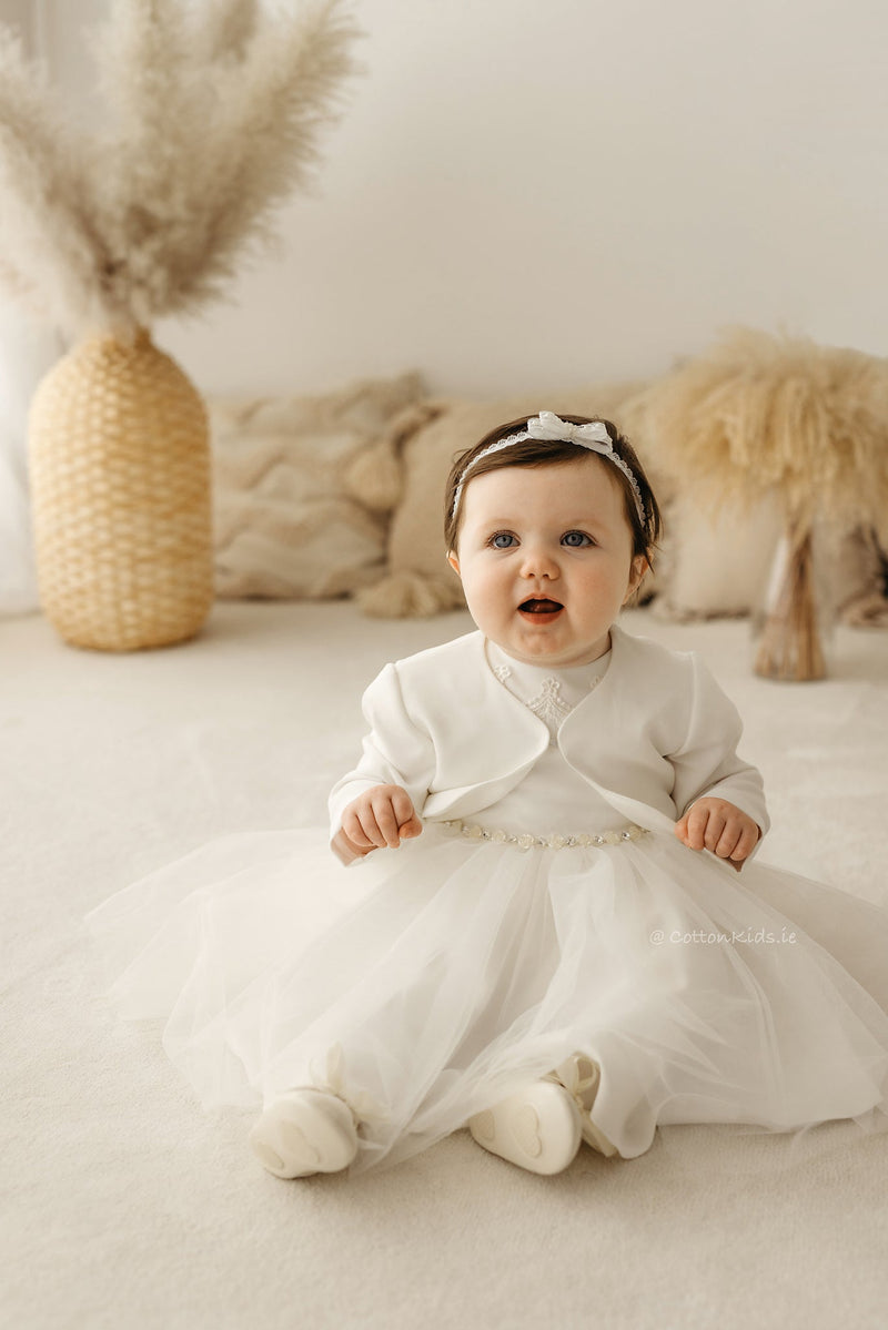 IVORY Short Sleeve Christening Occasion Dress (DIAMOND) - CottonKids.ie - Dress - 0-1 month - 1-2 month - 12 month