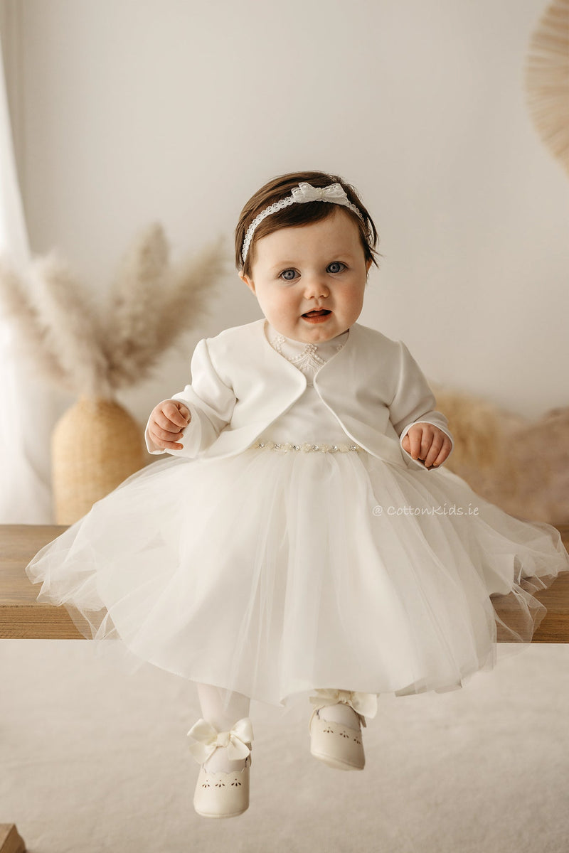 IVORY Short Sleeve Christening Occasion Dress (DIAMOND) - CottonKids.ie - Dress - 0-1 month - 1-2 month - 12 month