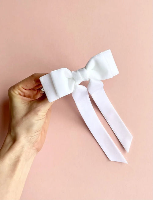 Luxury Long Tail Double Layer Velvet Clip - WHITE (That's So Lovely Bow Boutique) - CottonKids.ie - Hair accessories - Girl - Hair Accessories -
