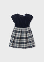 Navy Velvet Check Christmas Dress IRELAND