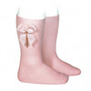 Pale Pink Knee-high Socks With Grossgrain Side Bow (Condor) - CottonKids.ie - 12 month - 18 month - 2 year