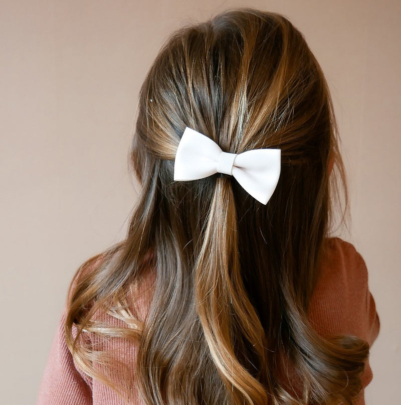 Pink Hair Clip With Bow - White Leather (Your Little Miss) - CottonKids.ie - Hair accessories - Girl - Hair Accessories -