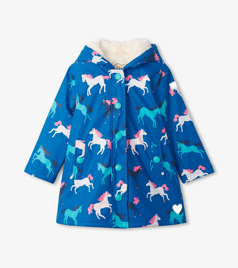 Prancing Horses Colour Changing Sherpa Lined Splash Jacket (Hatley) - CottonKids.ie - coat - 2 year - 3 year - 4 year