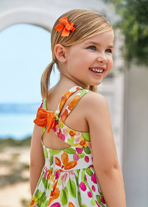 Satin Flowers Orange Pink Girl Summer Dress Occasion (mayoral) - CottonKids.ie - 2 year - 3 year - 4 year