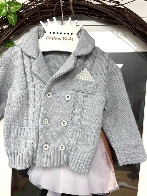 SWEATER GREY CARDIGAN BABY BOY OCCASION WEAR - CottonKids.ie - Jumper - 0-1 month - 1-2 month - 12 month