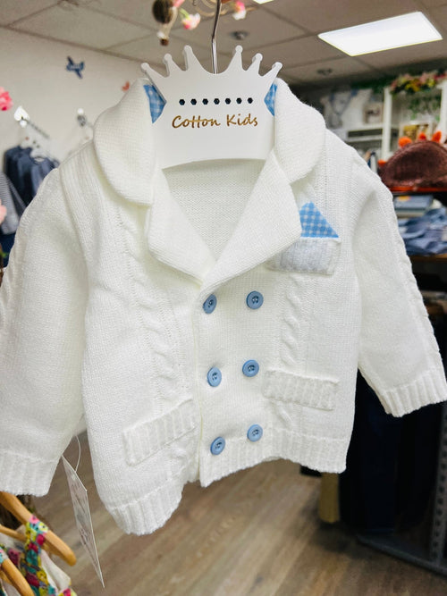 SWEATER WHITE CARDIGAN BABY BOY OCCASION WEAR - CottonKids.ie - Jumper - 0-1 month - 1-2 month - 12 month