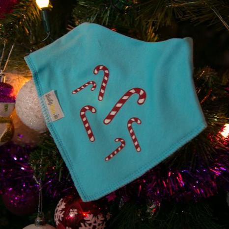 TURQUOISE CANDY CANES ORGANIC COTTON BANDANA BIB - CottonKids.ie - Bib - -