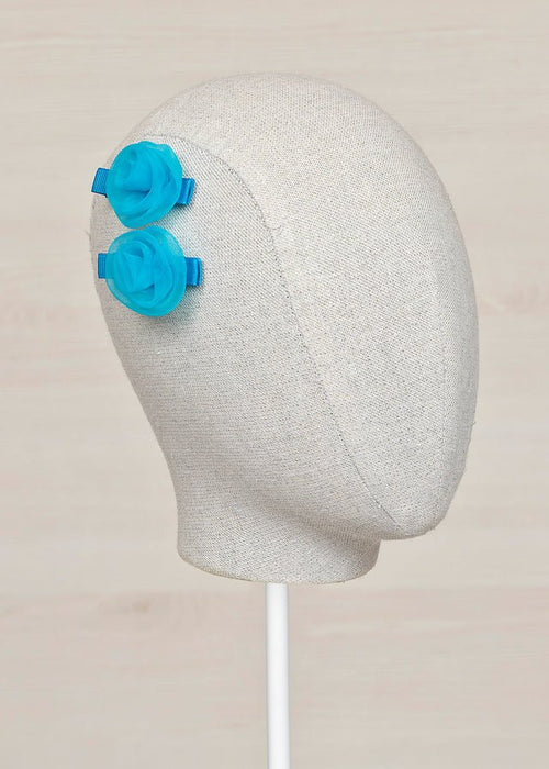 Turquoise Organza Double Flower Clip Girl (Abel & Lula) - CottonKids.ie - Hair accessories - Girl - Hair Accessories -