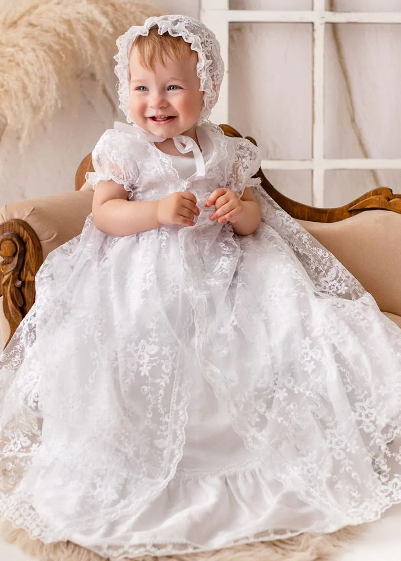 Girls white top christening dress