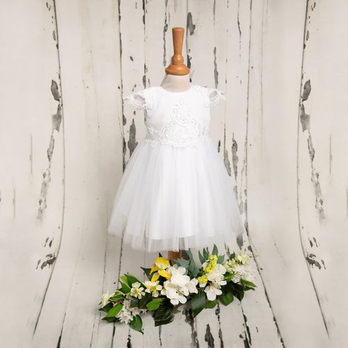 WHITE CHRISTENING OCCASION WEAR DRESS (LAURA) - CottonKids.ie - Dress - 0-1 month - 1-2 month - 12 month
