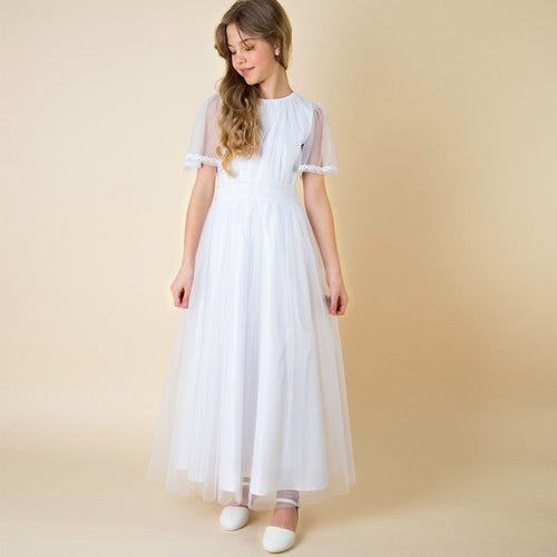 WHITE COMMUNION DRESS WITH WIDE SLEEVES ( K1 ) - CottonKids.ie - Dresses - 11-12 year - 7-8 year - 9-10 year