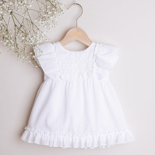 WHITE Cotton Christening Dress With Flowers (DAISY) - CottonKids.ie - 0-1 month - 1-2 month - 12 month