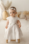White Cotton Christening Occasion Wear Dress With Flower Waist (Natalya) - CottonKids.ie - Dress - 12 month - 18 month - 3 month