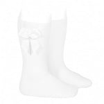WHITE Knee-high Socks With Grossgrain Side Bow (Condor) - CottonKids.ie - 0-1 month - 1-2 month - 12 month