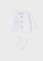 WHITE Christening Cardigan With Socks Newborn Boy IRELAND