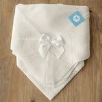 White Knitted Christening Baby Blanket Shawl (SARDON) - CottonKids.ie - Blanket - Blankets - Sardon - Sleeping Accessories