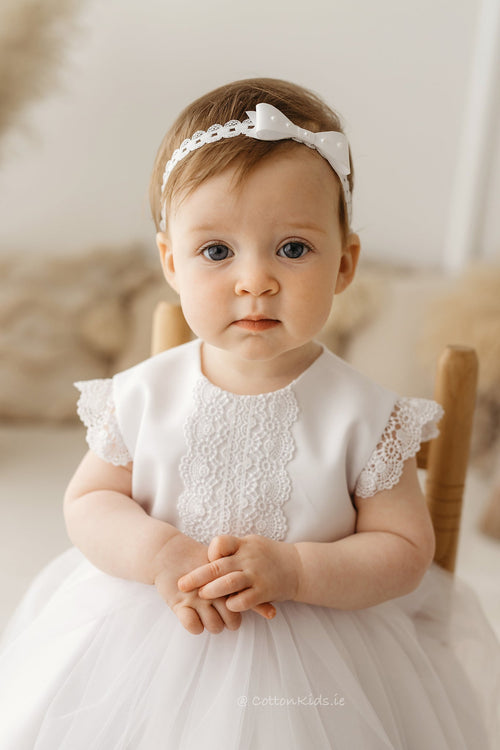 WHITE LACE TULLE DRESS FOR CHRISTENING (ANNA) - CottonKids.ie - Dress - 0-1 month - 1-2 month - 12 month