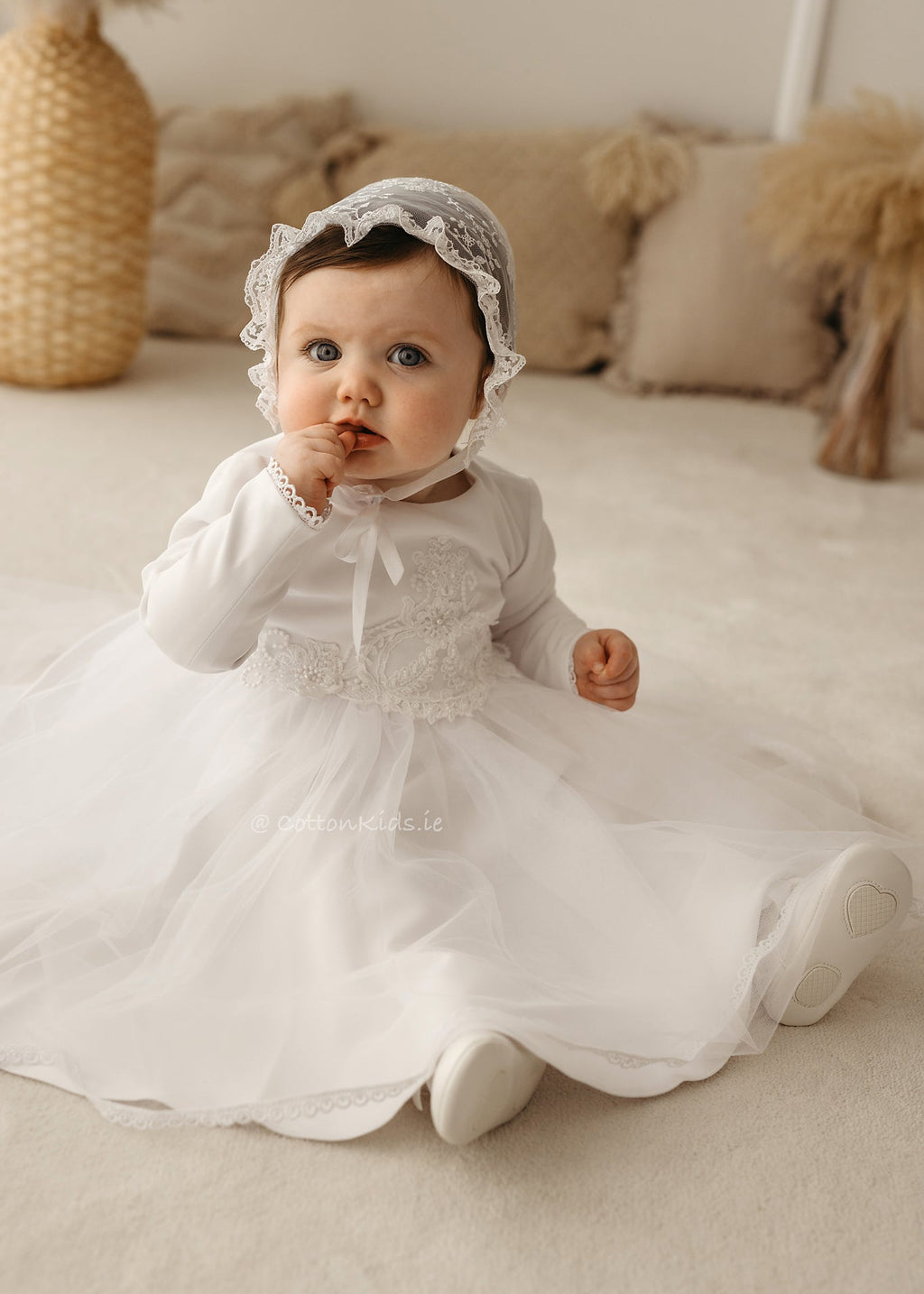 long sleeve christening dress Baby Girls Classic Embroidered Baptism Tulle Dress with Bonnet Ivory Size 3M: Clothing, Shoes & Jewelry Add the matching Adeline Bonnet Hienoo Girls Long Sleeve Christening